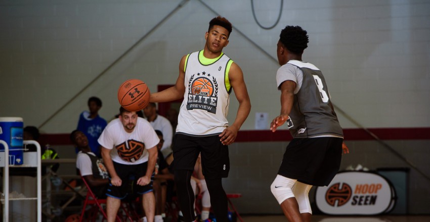 Travis Anderson Dribbles the basketball at the Elite Preview