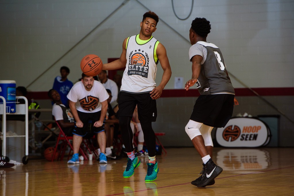 Travis Anderson Dribbles the basketball at the Elite Preview