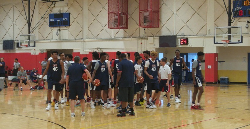 Markelle Fultz and Quade Green during the first night session of the USA U18 trials in Colorado Springs.